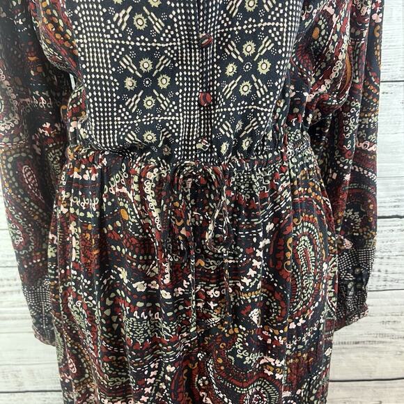 Knox Rose Dress sz Medium Navy Blue Gold Red Paisley Boho Modest Peasant Prairie - Picture 7 of 16